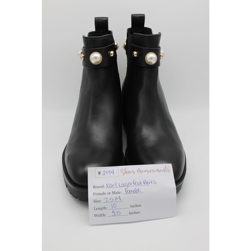 NWT Karl Lagerfeld Paris Pola Black Smooth Calf Lea Gold Pearl Boots Size 7.5M - Picture 13 of 13